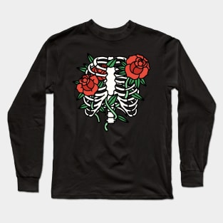 Skeleton Ribs And Roses Long Sleeve T-Shirt